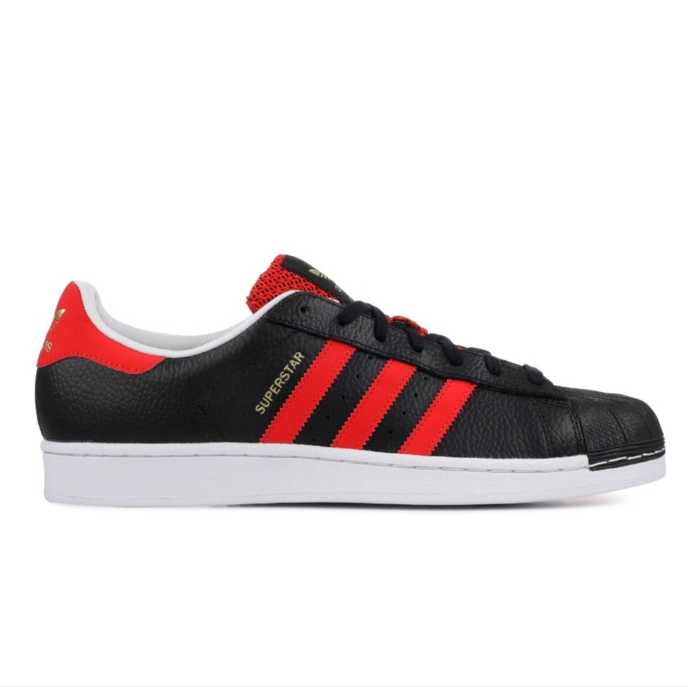 Men's Black and Red Adidas Superstar Sneakers